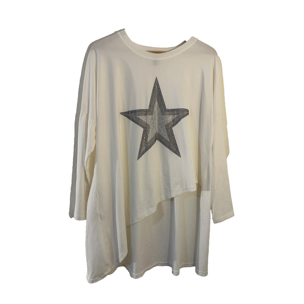 Venti6‎ Womans Asymmetrical Rhinestone Star Top Size L Oversized Long Sleeve Y2K